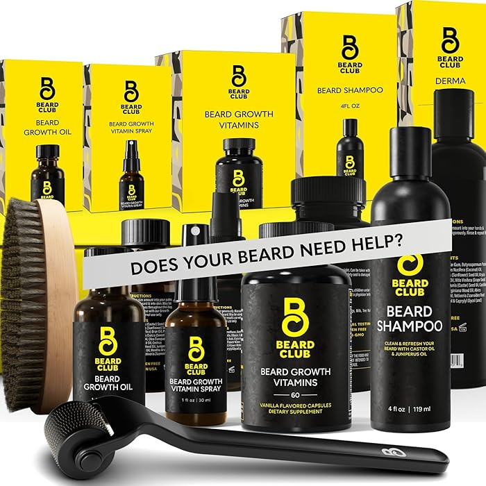 The Beard Club Advanced Beard Growth Kit - Derma Roller, Growth Oil, Vitamins and Vitamin Spray, ... | Amazon (US)