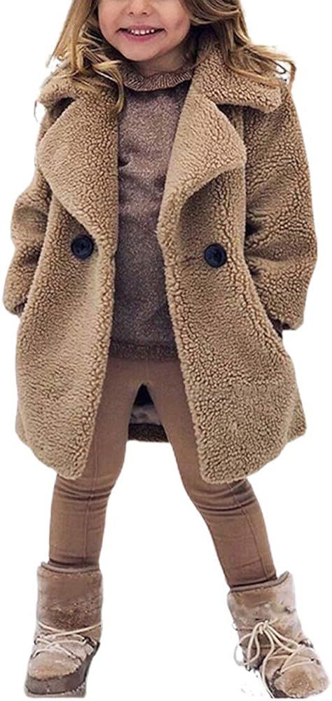 rrhss Baby Girls Faux Fur Teddy Long Coat Tollder Kids Winter Fleece Jacket Warm Outwear Clothes | Amazon (US)