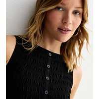 Women's Black Shirred Button Front Sleeveless Top New Look | New Look (UK)