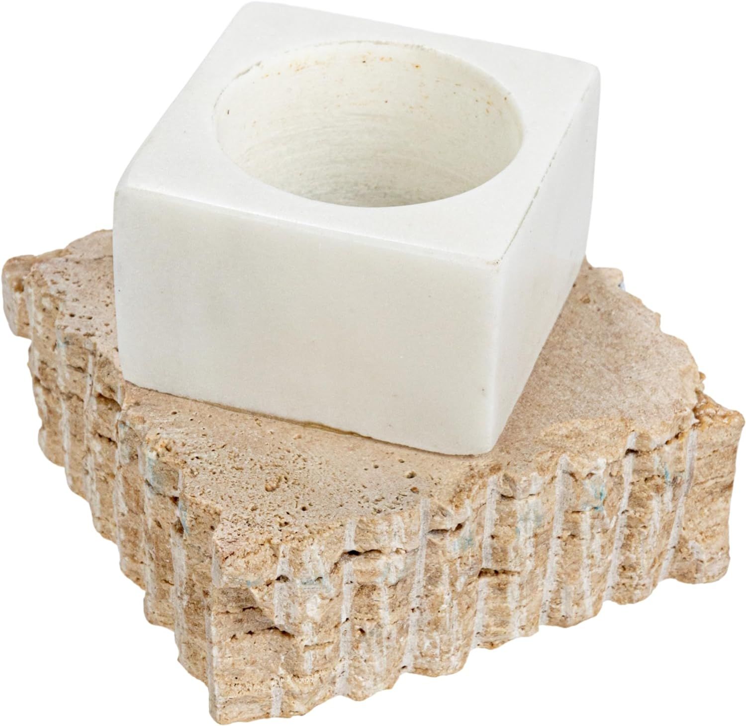 Bloomingville Decorative Marble and Travertine Candle Holder, White and Natural | Amazon (US)