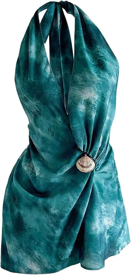 Floerns Women's Summer Dress Halter Cowl Neck Metal Starfish Ruched Beach Vacation Clothes | Amazon (US)