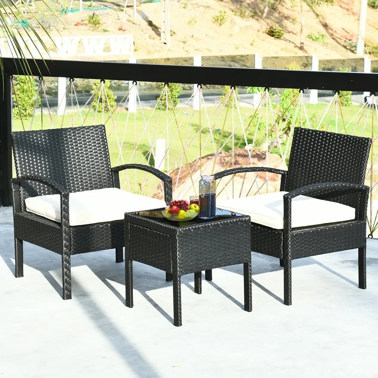 Costway 3PCS Patio Rattan Furniture Set Table & Chairs Set with Thick Cushions Garden | Walmart (US)