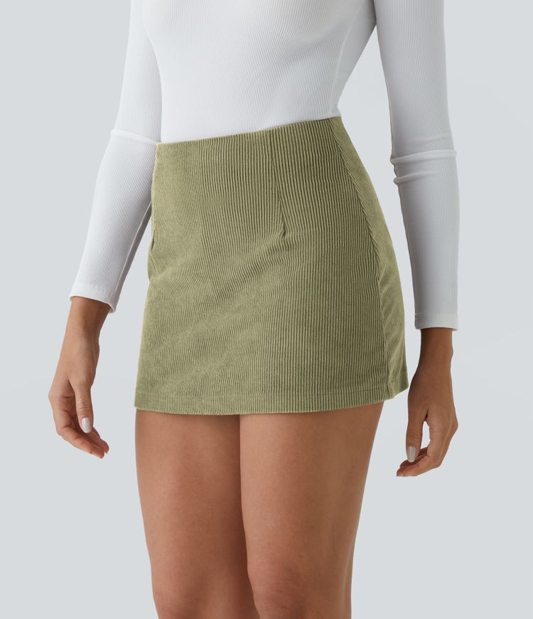 Women’s High Waisted 2-in-1 A Line Mini Corduroy Casual Skirt - Halara | HALARA