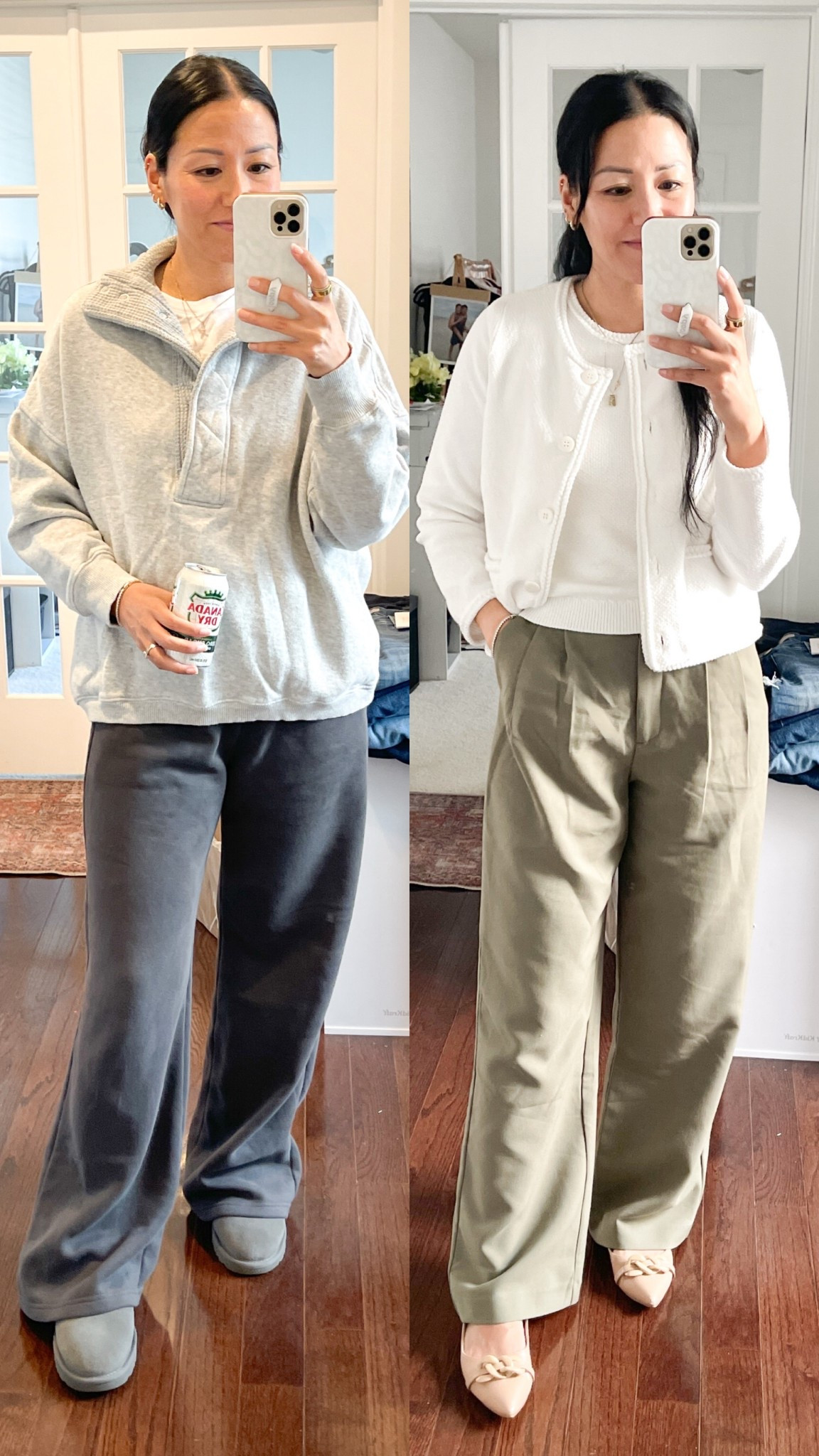 Size small pullover and sweat pants
Size 2 trouser pants (mine are older)
Uggs are true to size 

#LTKOver40 #LTKootd #LTKSeasonal