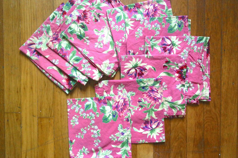 Vintage April Cornell Cotton Dinner Napkins Set of 10. Rose Pink Green Red White Floral Table Lin... | Etsy (US)