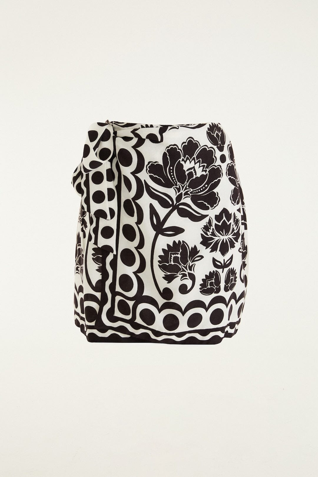 Off-White Floral Arabesque Mini Wrap Skirt | FARM Rio | FarmRio (US)