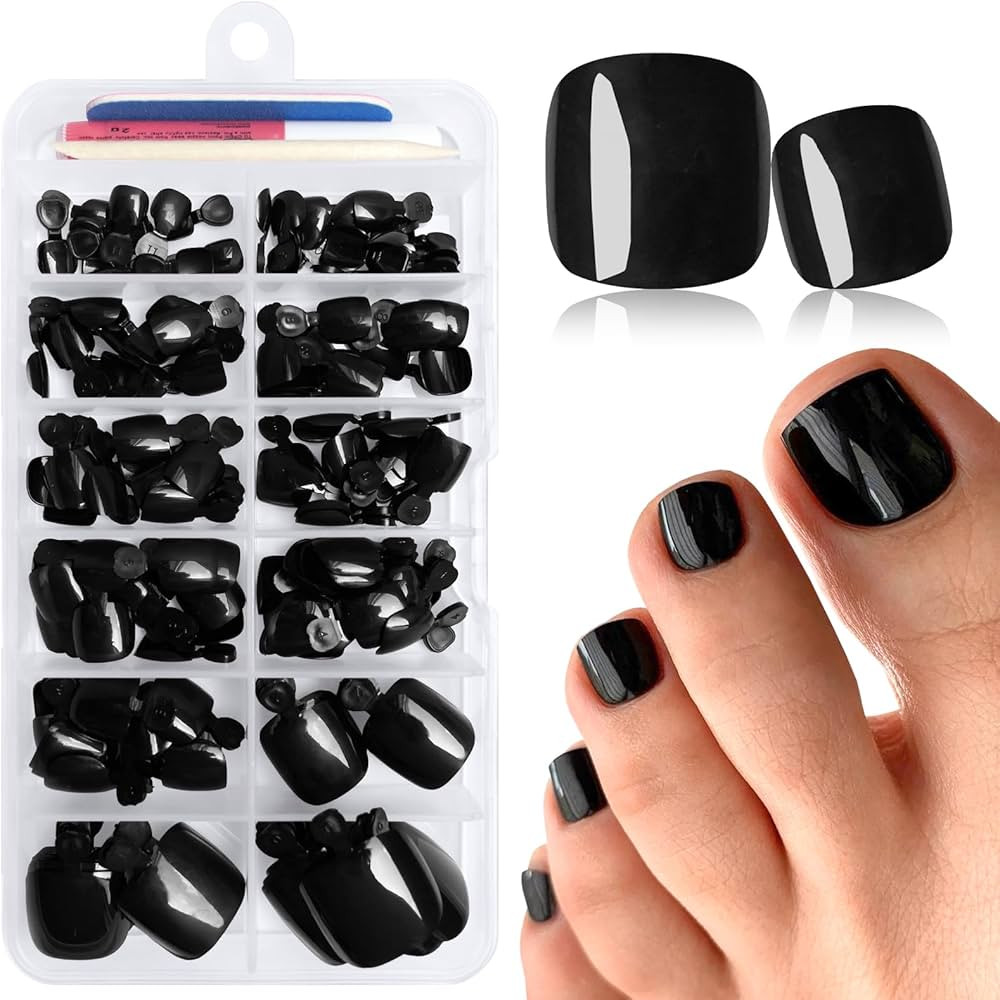 LuckForever 168pc Press on Toenails Women Fake Toe Nails with Glue Tabs, Black Fake Toenails Pres... | Amazon (US)