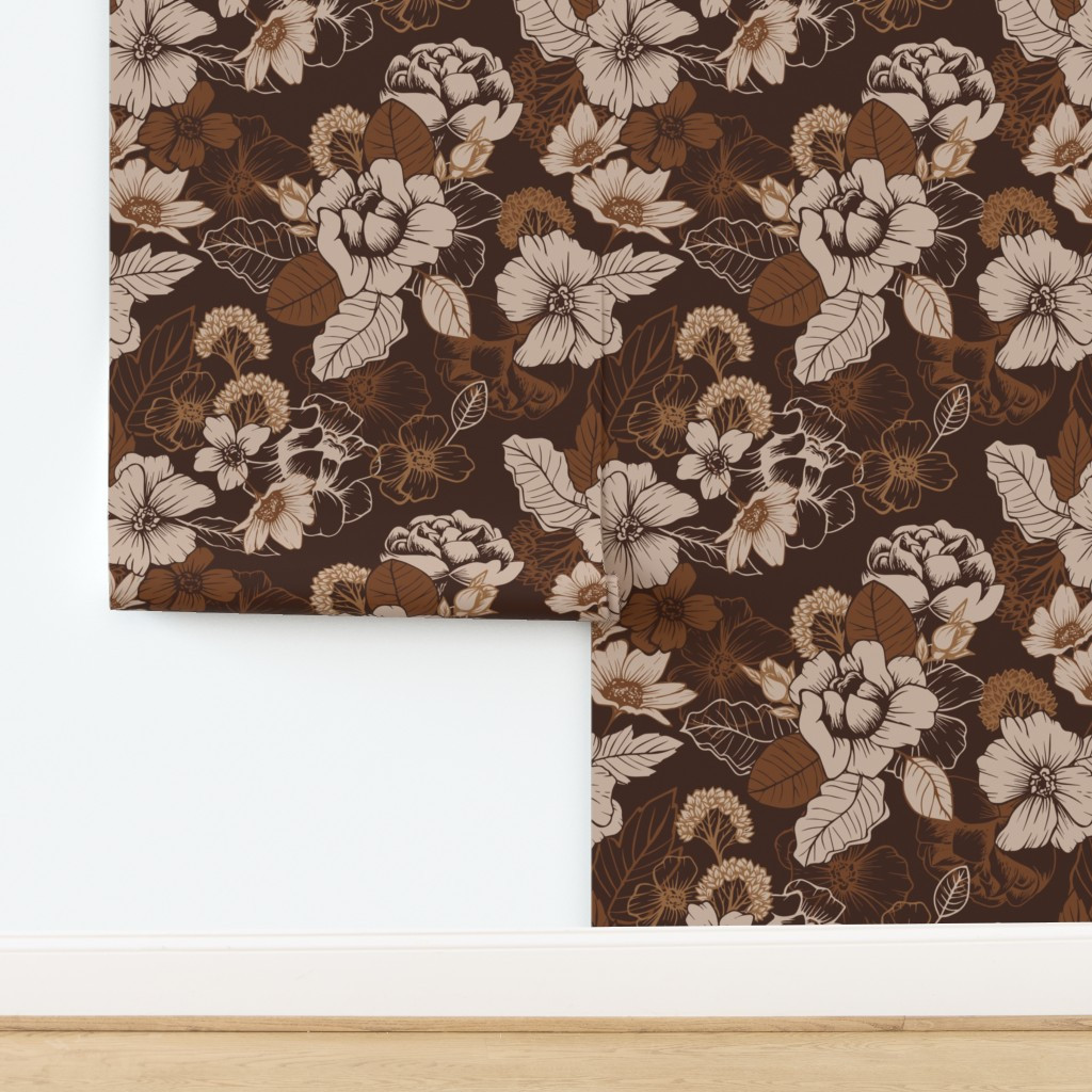 Earth Tone Vintage Peonies Wallpaper | Spoonflower | Spoonflower