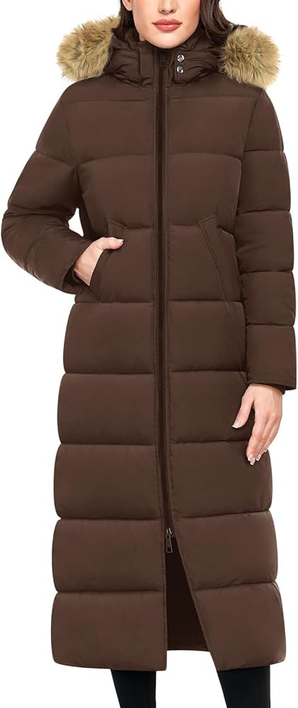Long Winter Puffer Coat for Women Winter Faux Fur Quilted Jackets with Detachable Hood Maxi Lengt... | Amazon (US)