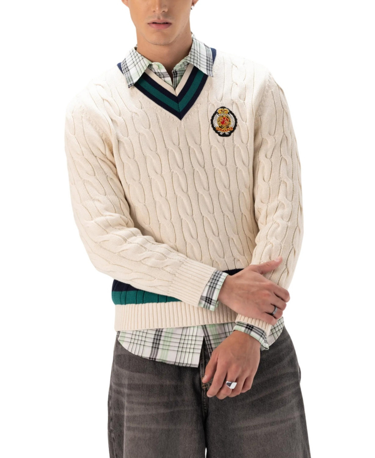 Members Only Men's Cotton Cable Knit Cricket Sweater - Off-white | Macy's