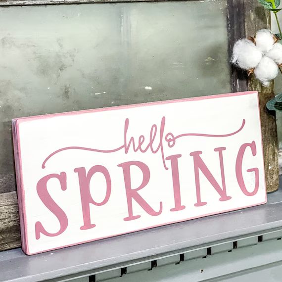 Hello Spring Sign | Farmhouse Spring Decor | Spring Wood Decor | Home Decor | Spring Home Decor |... | Etsy (US)
