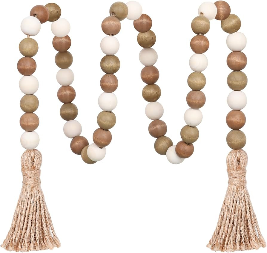 Meplait Wood Bead Garland,39in Farmhouse Beads with Tassels Boho Beads for Tiered Tray Decorative... | Amazon (US)