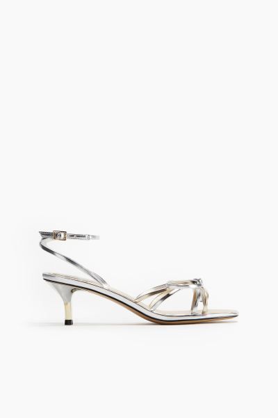 Buckle-detail Heeled Sandals - Silver-colored - Ladies | H&M US | H&M (US + CA)