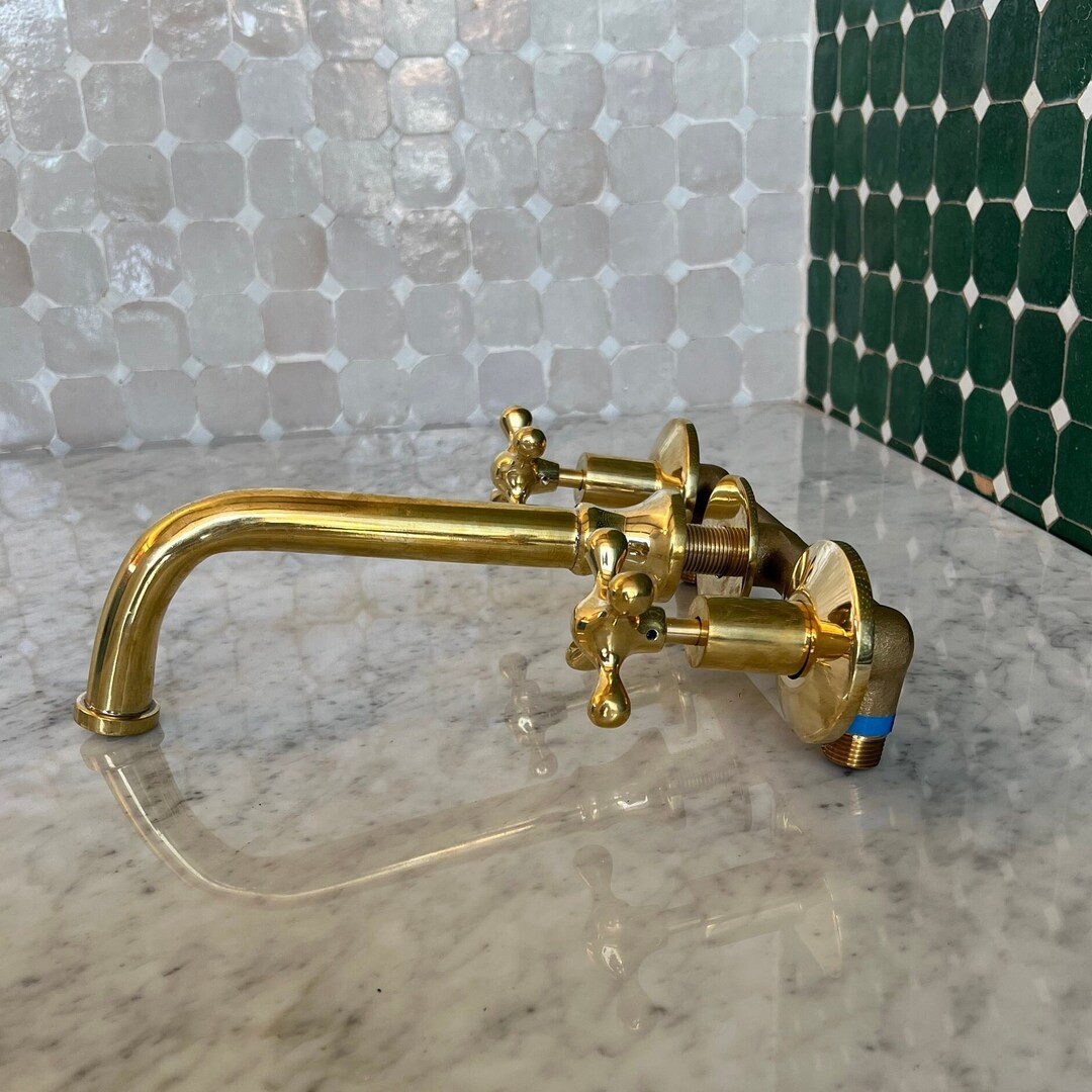 Unlacquered Brass Wall-mount Faucet, Bathroom Tub Faucet - Etsy | Etsy (US)