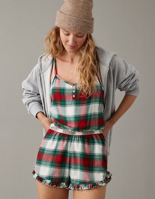 AE Flannel Ruffle PJ Romper | American Eagle Outfitters (US & CA)
