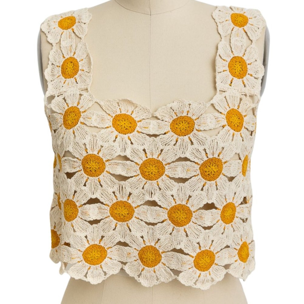 Now Available! Daisy Crochet Crop Cotton Sizes XS/S Or M/L Tank Top Boho Natural | Poshmark