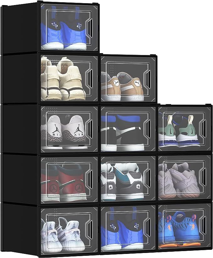 YITAHOME XL Shoe Storage Box, Set of 12 Shoe Storage Organizers Stackable Shoe Storage Box Rack C... | Amazon (US)