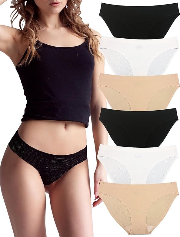 KUKU PANDA No Show Panties for Women Seamless Workout Underwear Invisible Nylon Spandex Undies fo... | Amazon (US)