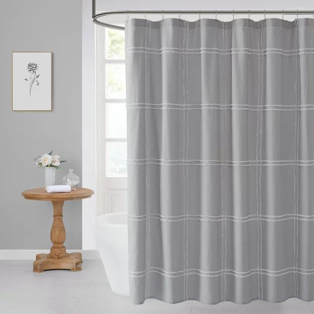 My Texas House Stafford Gray Plaid Tufted Cotton Shower Curtain, 72" x 72" | Walmart (US)