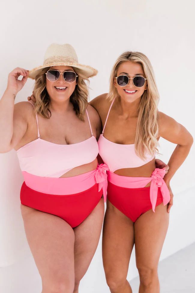 Chasing Chic Pink Colorblock Swimsuit | The Pink Lily Boutique