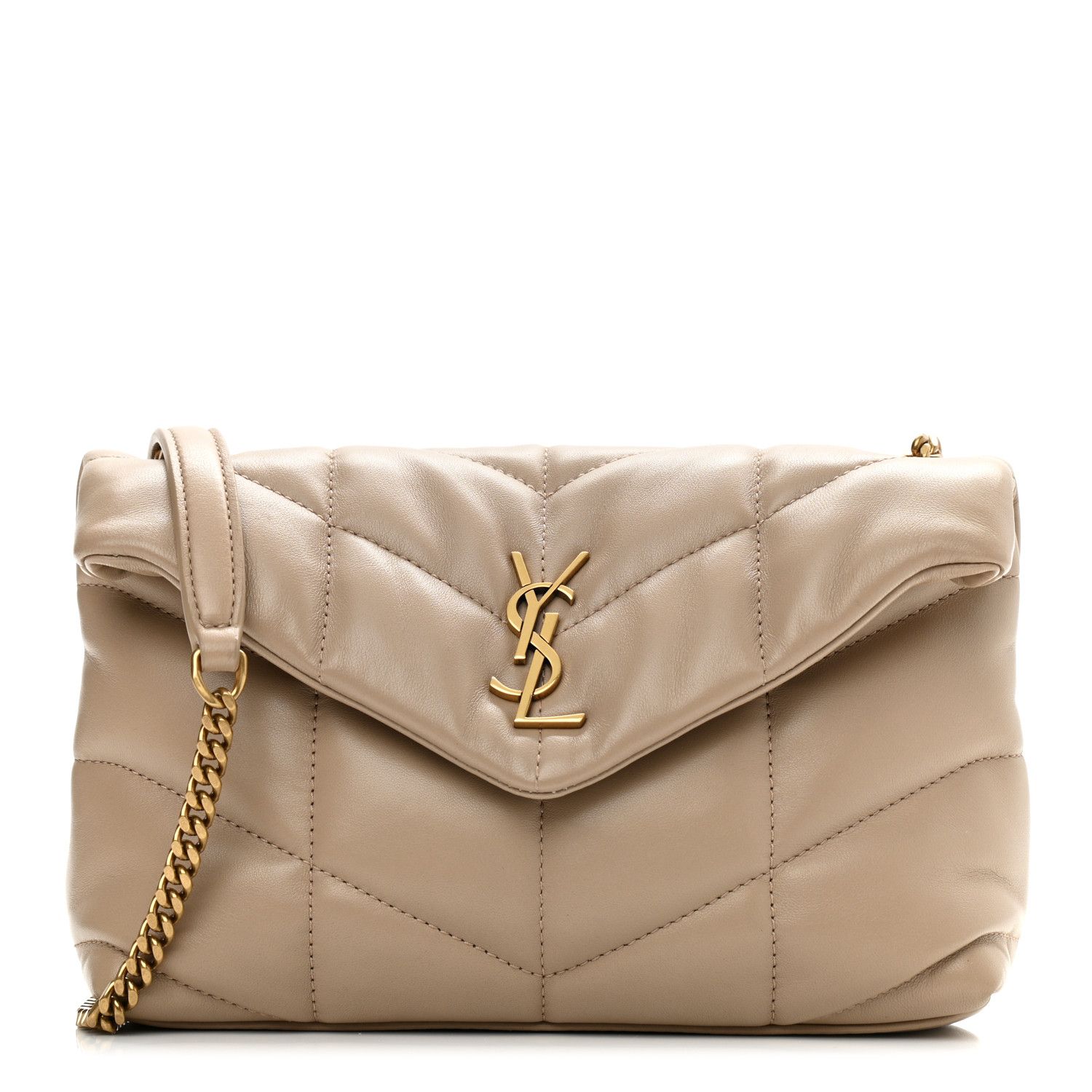 Lambskin Quilted Mini Loulou Puffer Monogram Chain Satchel Nude Powder | FASHIONPHILE (US)