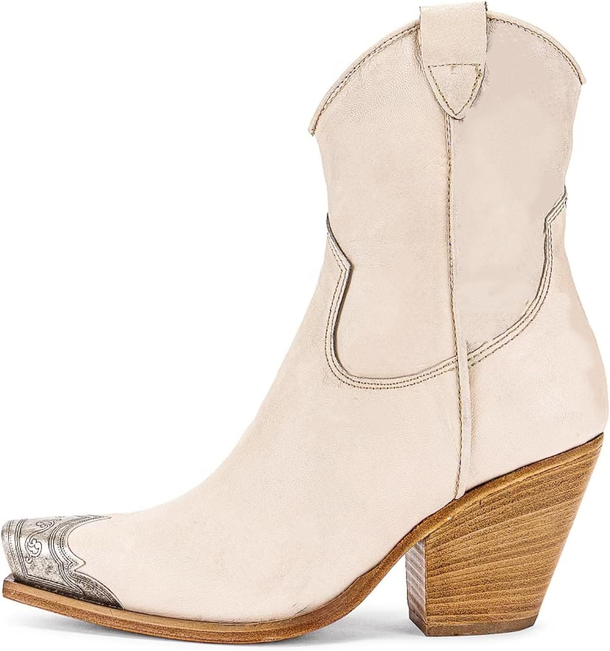 keleimusi Women's Western Cowgirl Ankle Boots Stacked Block Heel Cowboy Booties Steel Toe Heeled Short Cowboy Boots Western Booties | Amazon (US)