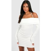 Womens Halter Off The Shoulder Brushed Rib Mini Dress - Cream - 8 | boohoo (US & Canada)