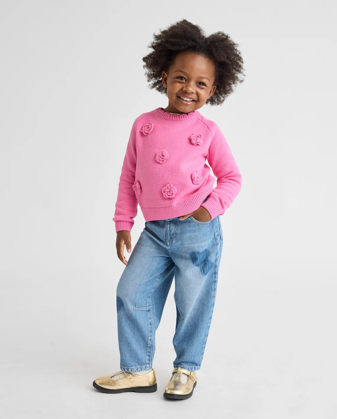 Toddler Girls Heart Patch Baggy Barrel Jeans - blue | The Children's Place