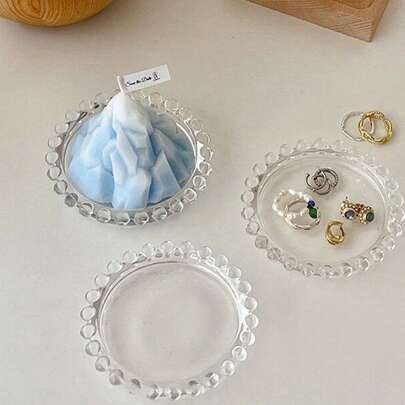 1pc Minimalist Transparent Glass Display Tray, Jewelry Storage Plate, Earrings Holder, Dessert Plate, Nail Polish Palette, Candle Holder, Glass Coaste | SHEIN