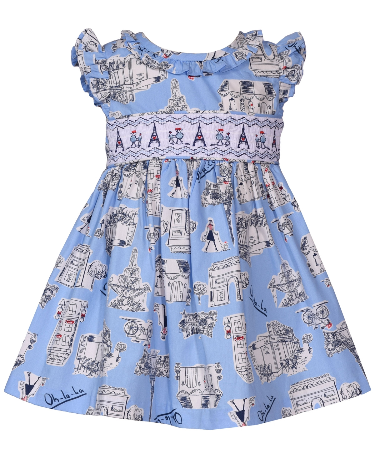 Bonnie Baby Baby Girls Ruffled Paris-Print Poplin Dress - Blue | Macy's AU | APAC