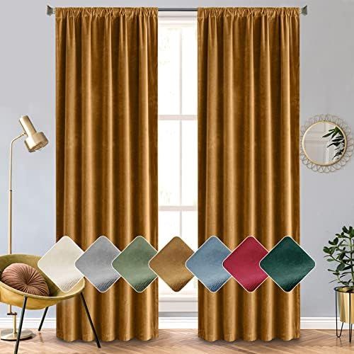 Vangao Velvet Blackout Curtains 96 Inches Long for Bedroom Living Room Gold Brown Super Soft Thermal | Amazon (US)