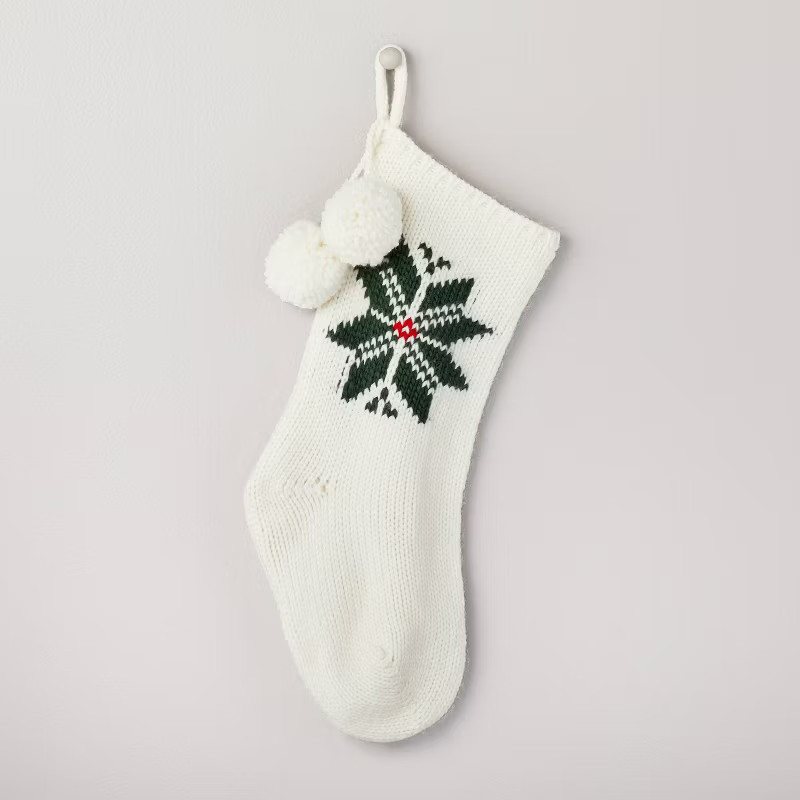 Snowflake Jacquard Knit Christmas Stocking Green/Cream - Hearth & Hand™ with Magnolia | Target