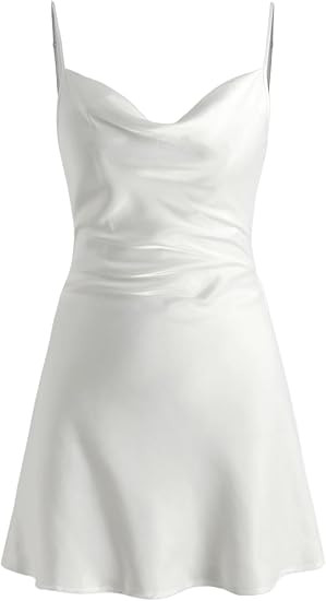 CIDER Women Summer 2025 Wedding Guest Cocktail Dresses Solid Satin Cowl Neck Cami Mini Dress | Amazon (US)