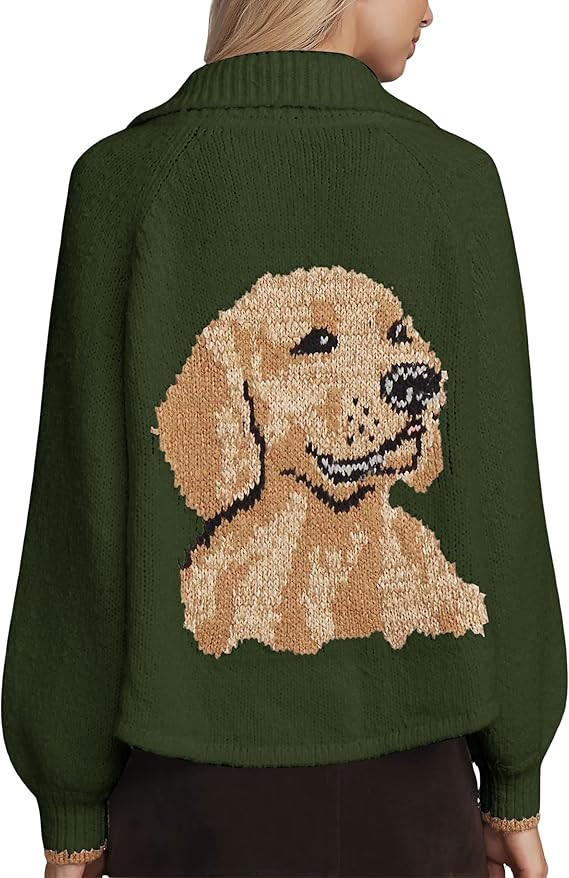 Women's Dog Print Knit Cardigan Sweaters 2025 Fall Winter Casual Long Sleeve Open Front Button Do... | Amazon (US)