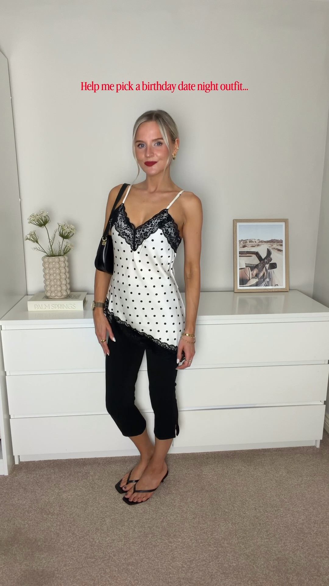 Which outfit do you reckon I should wear for birthday dinner and drinks? You know I love a good monochrome outfit 🖤🤍

#dailyoutfits #datenightoutfit #eveningoutfit

Capri pants , lace trim top , lace trim dress , polka dots , date night outfit inspiration

#LTKuk #LTKdatenight #LTKsummer