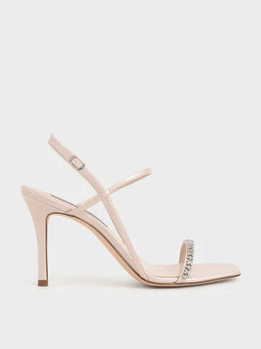Nude Gem-Embellished Strappy Sandals | CHARLES & KEITH | Charles & Keith EU