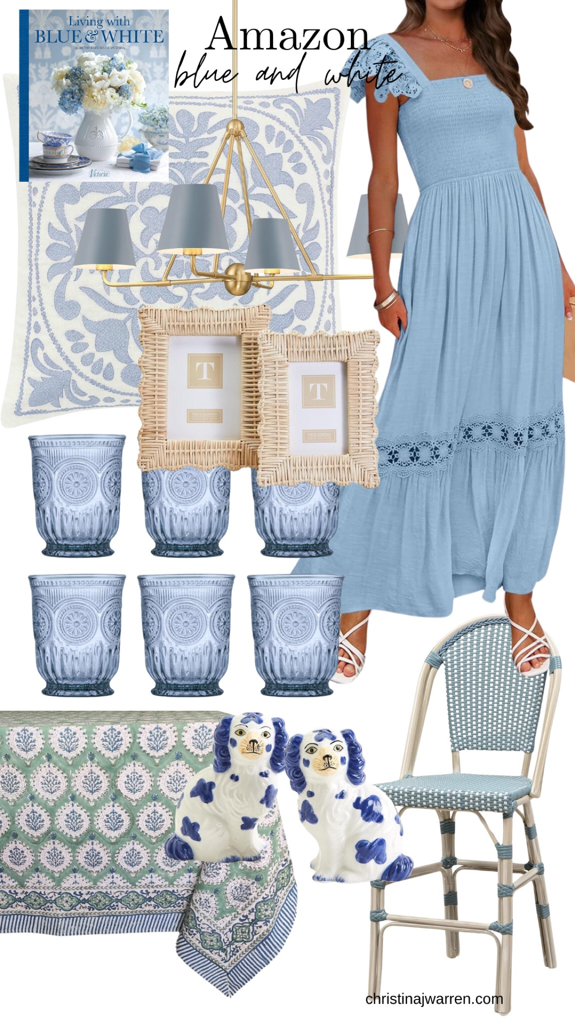 Amazon home decor: coastal, grand millennial, blue and white, cottagecore.