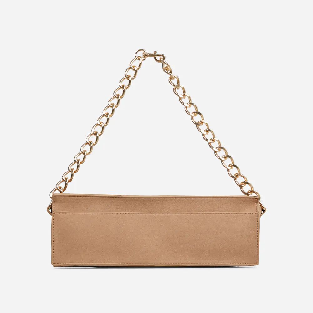 Lighter Chain Detail Rectangle Shaped Shoulder Bag In Nude Faux Suede | EGO Shoes (US & Canada)