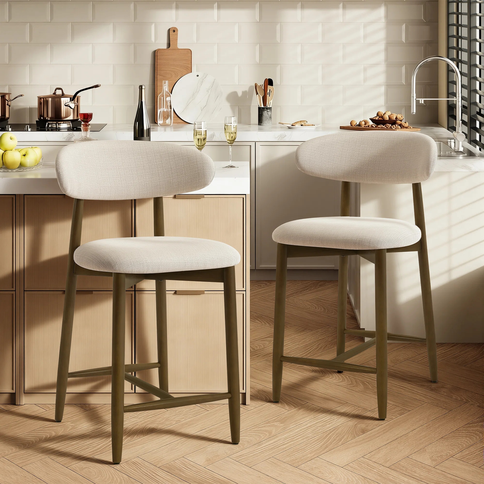 Vannie Upholstered Counter Stool with Solid Wood Frame (Set of 2) | Wayfair North America