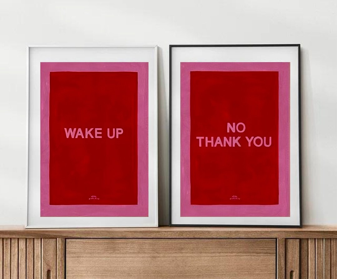 Set of 2 Red Aesthetic Prints, Red Aesthetic Wall Art Set Of 2, Red Aesthetic Poster, Wake Up No ... | Etsy (US)