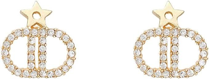 DD Earrings Letter Earrrings Double D Gold Earrings Sterling Hypoallergenic Cubic Zirconia Earrin... | Amazon (US)