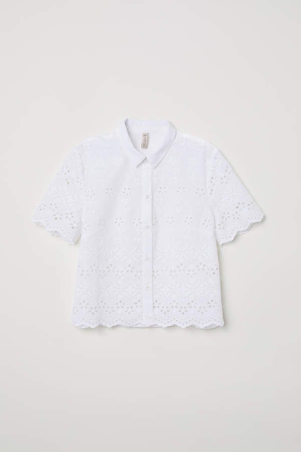 H & M - Blouse with Eyelet Embroidery - White - Women | H&M (US + CA)