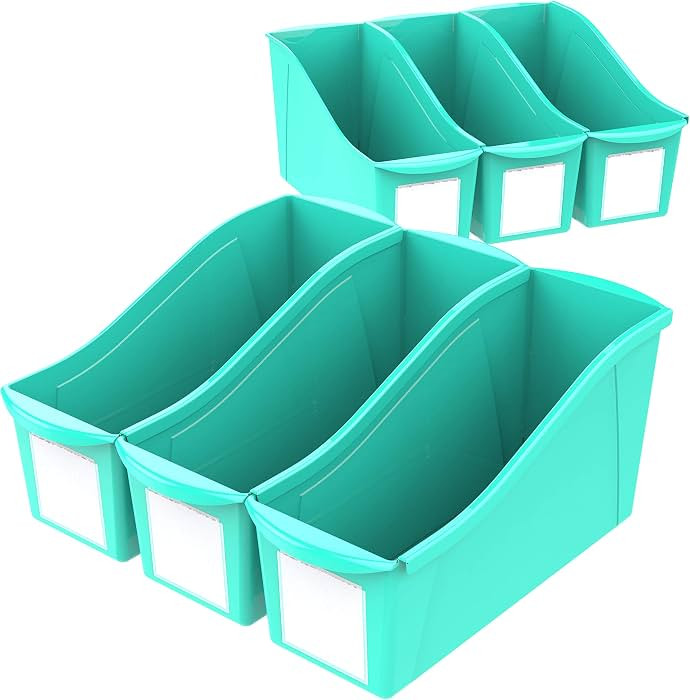 Storex Large Book Bin, Interlocking Plastic Organizer for Home, Office and Classroom, Teal, 6-Pac... | Amazon (US)