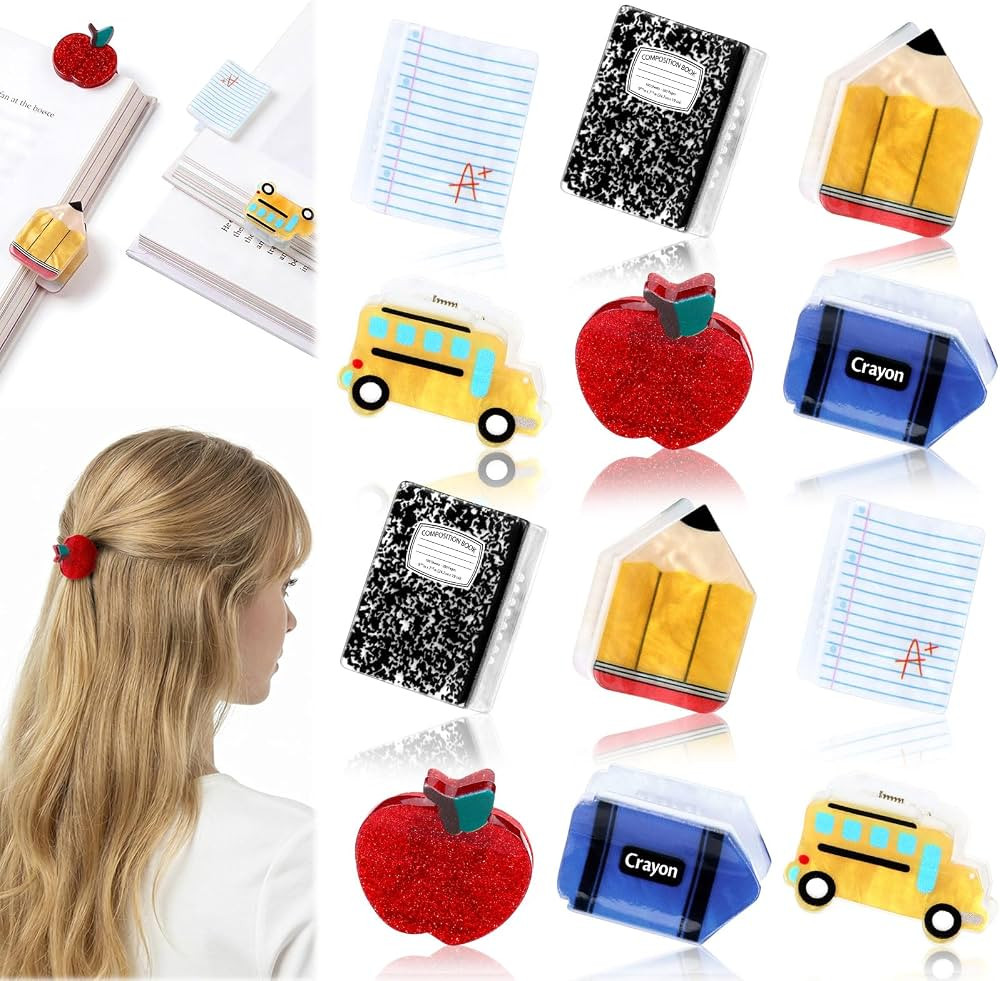 12 Pcs Back to School Mini Hair Clips, School Themed Small Hair Claw Clips for Women, Cute Teache... | Amazon (US)
