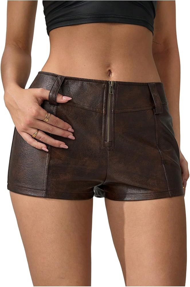 Women's PU Leather Shorts Micro Mini Shorts Y2k Sexy Low Waist Skinny Party Rave Club Hot Pants C... | Amazon (US)