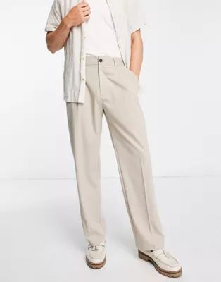 Bershka wide fit tailored pants in beige | ASOS (Global)