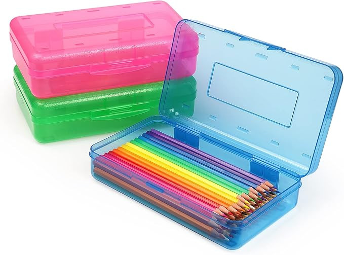 Tamaki 3 Pack Plastic Pencil Box Large Capacity Pencil Boxes Clear Boxes with Snap-tight Lid Stac... | Amazon (US)