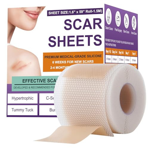 Silicone Scar Sheets,Silicone Scar Tape,Silicone Scar Removal Strips for Surgical,C-Section,Tummy Tuck,Keloid Scars (1.6"X 59" Roll-1.5M) Keloid Bump Removal | Amazon (US)