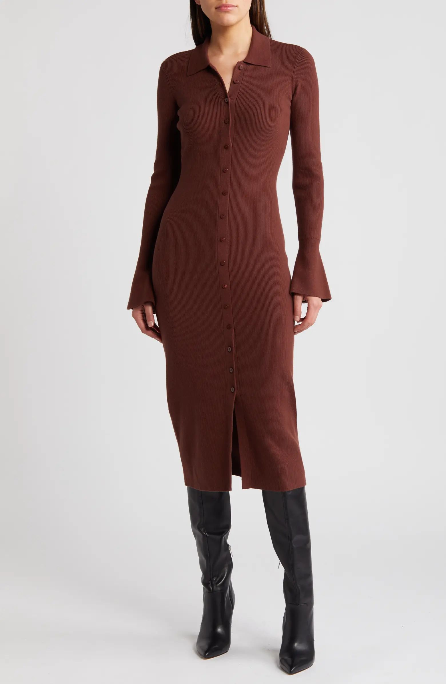 Tascha Long Sleeve Rib Cardigan Sweater Dress | Nordstrom