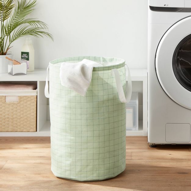 Scrunchable Round Laundry Hamper Green Stitch Grid - Brightroom™ | Target